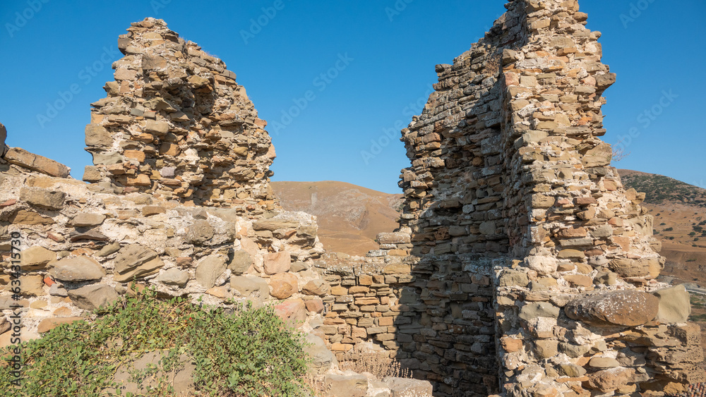 Ancient ruined Kalekoy castle (Genoa Castle) walls in Gokceada.  northern Aegean of Turkey. Imbros island, Canakkale, Turkey