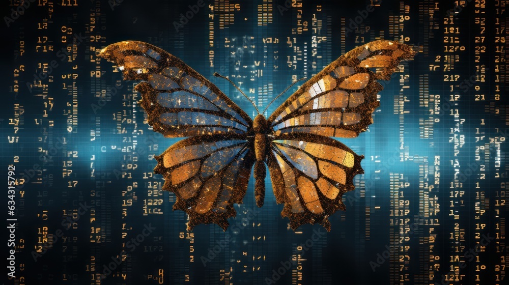 Metamorphosis of Data: A butterfly emerging from a cocoon made of ...