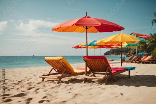 beach chairs and umbrella