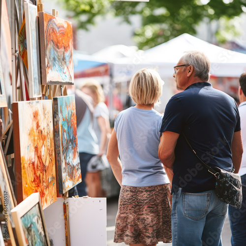 lifestyle photo street fair people buying crafts and art