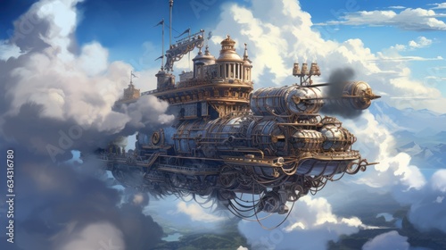 Steam-Powered Skies: A fantastical world where airships navigate through skies filled with steam-powered clouds and celestial wonders | generative AI