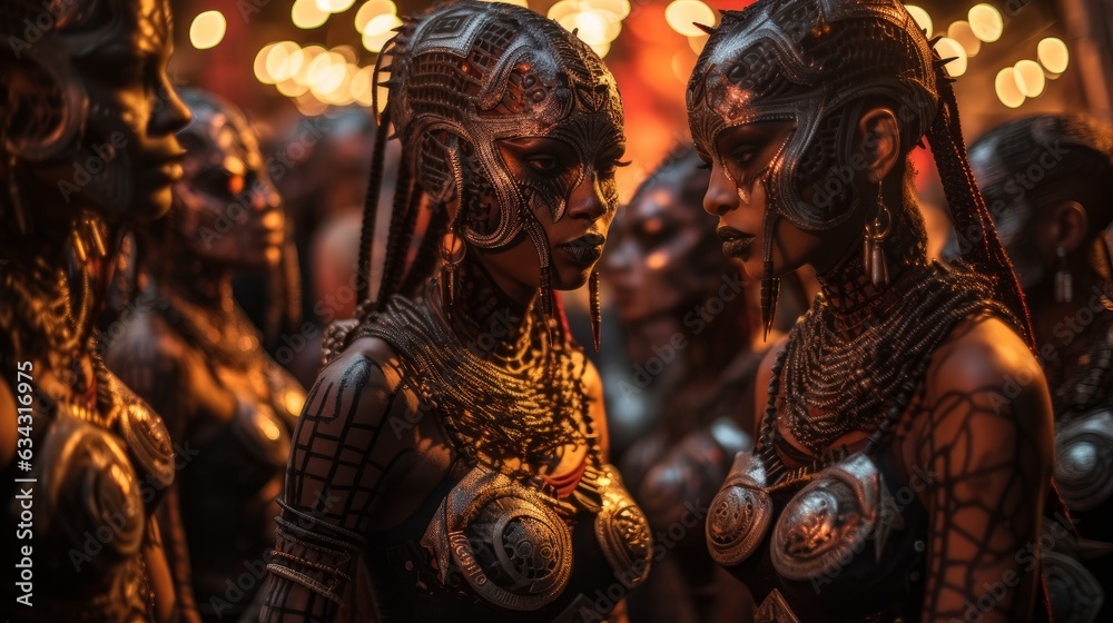 Techno-Tribal Fusion: A futuristic tribal gathering merging ancient rituals with futuristic technology, emphasizing cultural evolution | generative AI