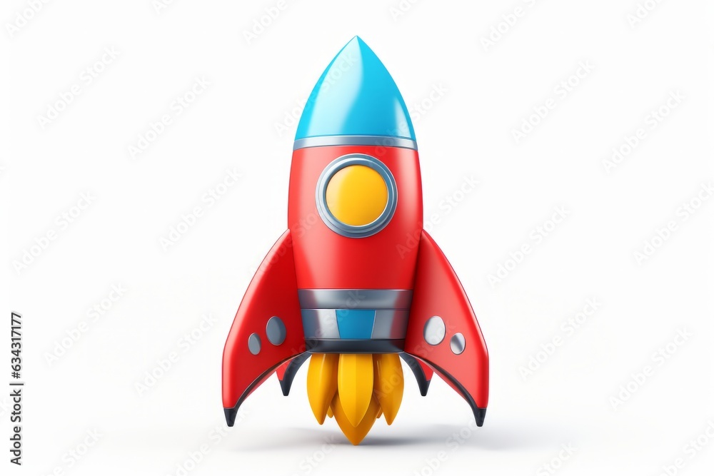 3D render colorful metallic cartoon rocket illustration isolated on white background 3D render colorful metallic cartoon rocket illustration isolated on white background