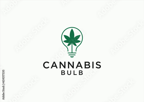 bulb with cannabis logo design vector silhouette illustration
