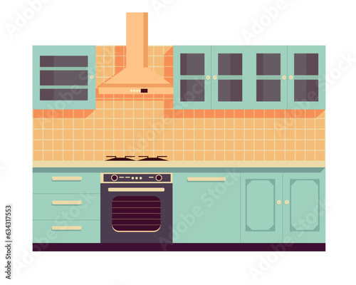 Cute kitchen interior in flat style. All Objects Are Repainted.