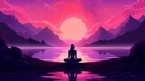 Gradient pink and purple background for meditation and yoga. Lotus pose.