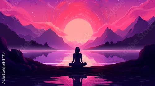 Gradient pink and purple background for meditation and yoga. Lotus pose.