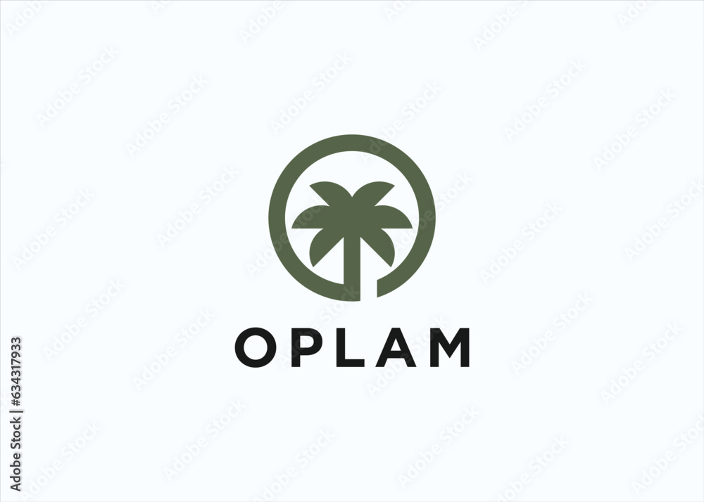 initial o with palm logo design vector silhouette illustration initial o with palm logo design vector silhouette illustration