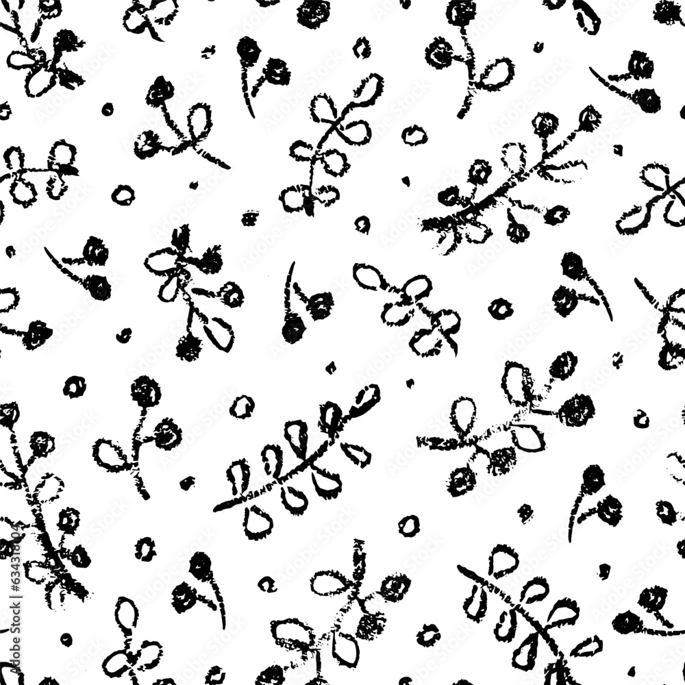 Vector seamless pattern with hand drawn elements, chalk texture. Cute design for Christmas wrappings, textile and backgrounds.