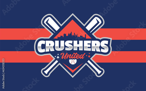 Crushers united baseball team logo and brand identity , Modern professional emblem for a baseball team
