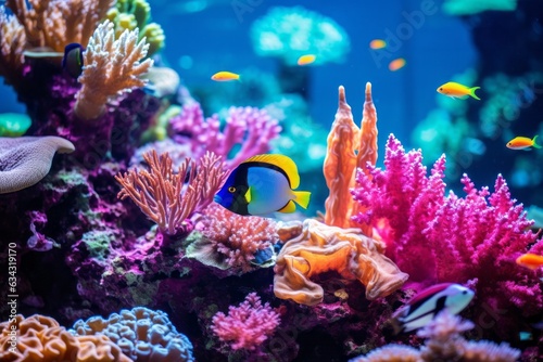 Colorful tropical coral reef with fish in the sea or ocean
