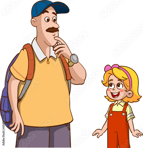 vector illustration of kids and father chatting