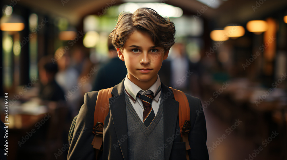 Fototapeta premium Back-to-School Student: Capturing the Excitement in Uniform