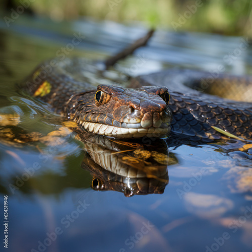 lifestyle photo a cottonmouth snake in water