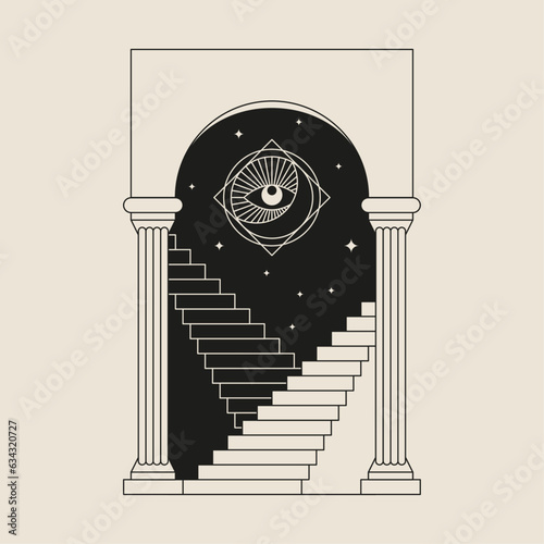 Boho frame arch vector illustration modern minimalistic retro aesthetic linear arc portal logo bohemian design element mystical geometric abstract border