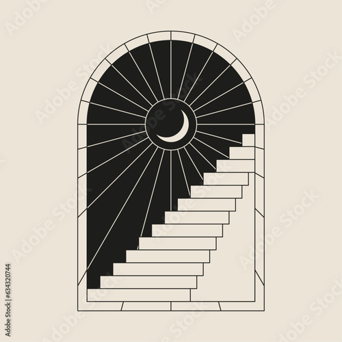 Boho frame arch vector illustration modern minimalistic retro aesthetic linear arc portal logo bohemian design element mystical geometric abstract border