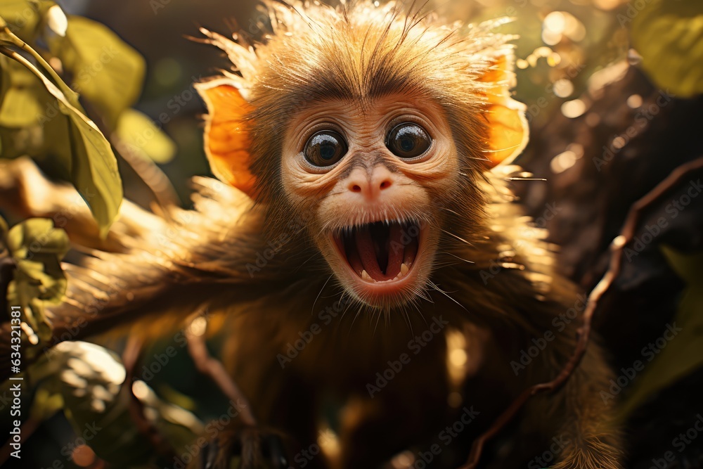 A playful monkey in a jungle - Animals and playfulness - AI Generated A playful monkey in a jungle - Animals and playfulness - AI Generated