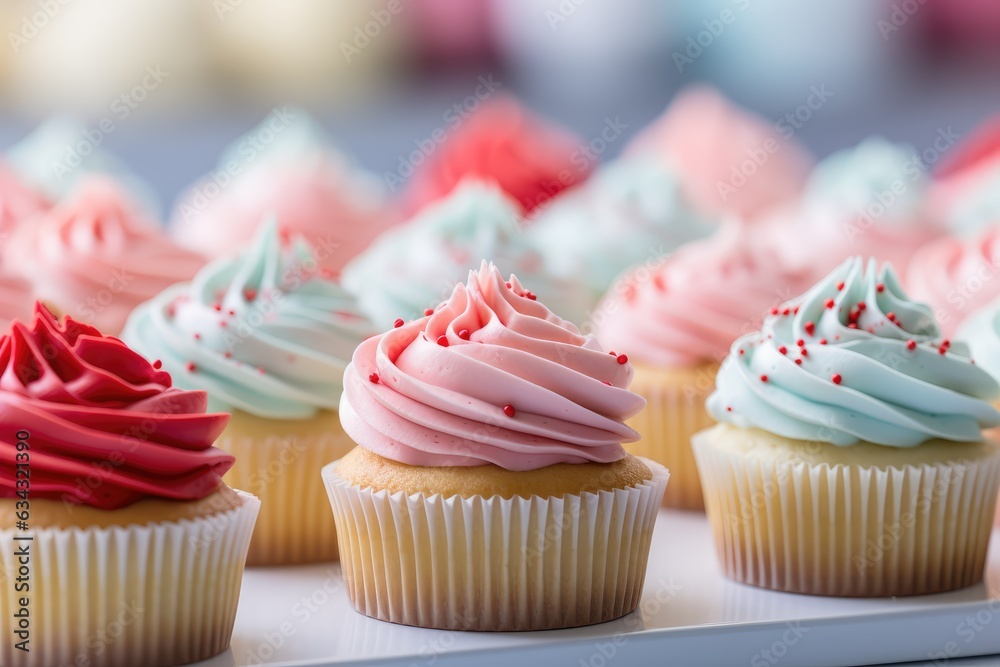 Freshly baked cupcakes decorated with colorful icing - AI Generated