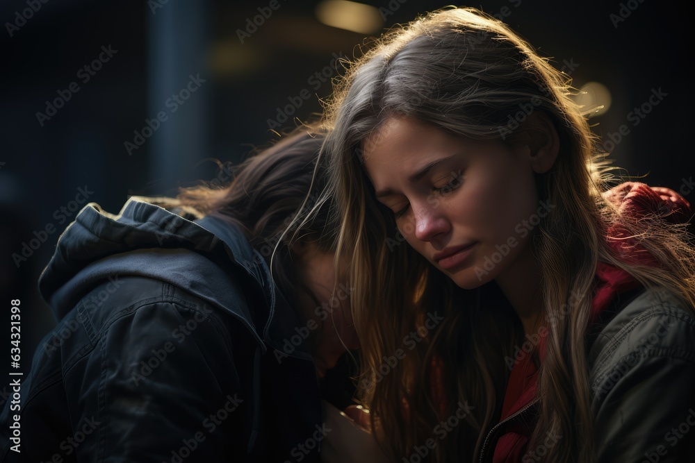 Friends comforting one another during a difficult time - AI Generated Friends comforting one another during a difficult time - AI Generated