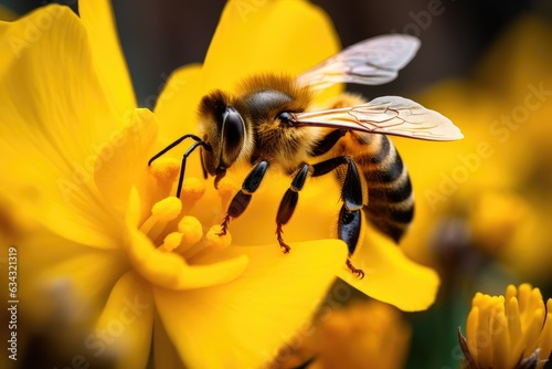 A close-up of a bee pollinating a flower - Nature and environmental importance  - AI Generated