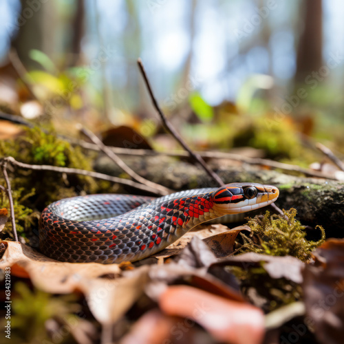 lifestyle photo a redbelly snake on a forest floor photo