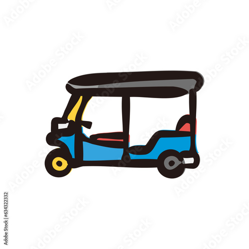 Tuk tuk - Thailand icon/illustration (Hand-drawn line, colored version)