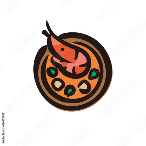 Tom yum goong - Thailand icon/illustration (Hand-drawn line, colored version)