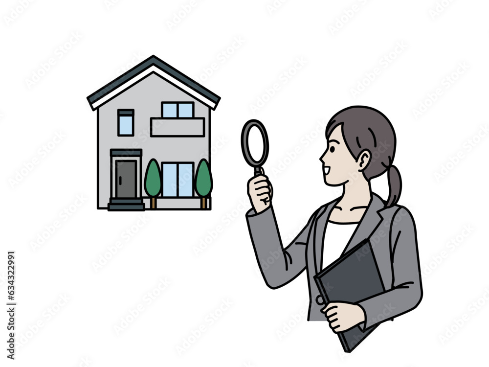 不動産鑑定士、不動産を探す女性のイラスト
