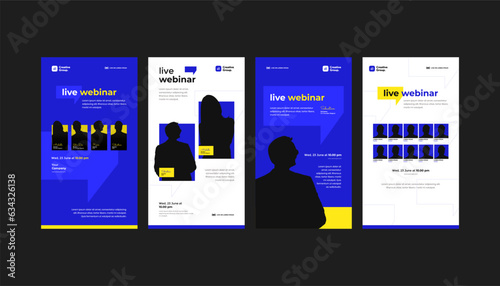 Blue Modern Event Live Webinar Media Promotion Set with Vertical, Standee, Roll-up Banner and Social Media Story Template