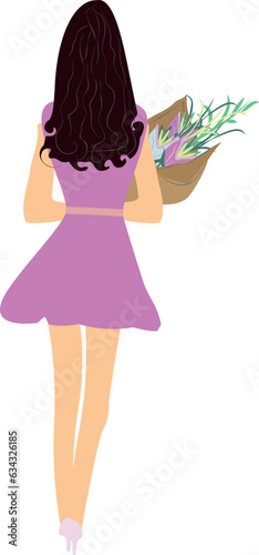 brunette girl with a bouquet