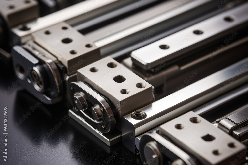 Obraz premium Macro shot of linear guide sliding bearings, showcasing their ability to provide precise and smooth linear motion