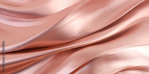 Rose gold color silk background, rose quartz silk color. Folds pink gold of silk fabric texture background, generative ai