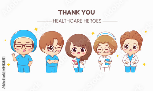 thank you Healthcare heroes. cute nurse and doctor characters.
Medical team concept vector illustration