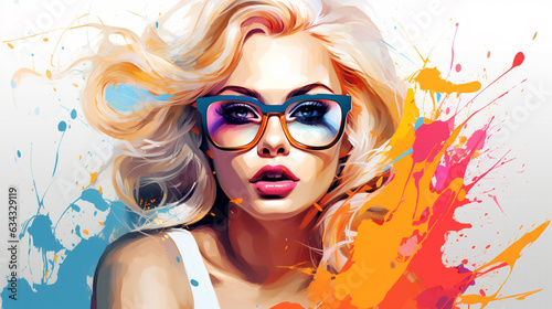portrait of a girl with glasses, colorful illustration, illustration, illustration in the style of abstract impressionism. Generative AI.