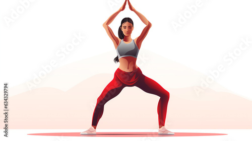 woman practicing yoga isolated on white background, colorful illustration. Generative AI.
