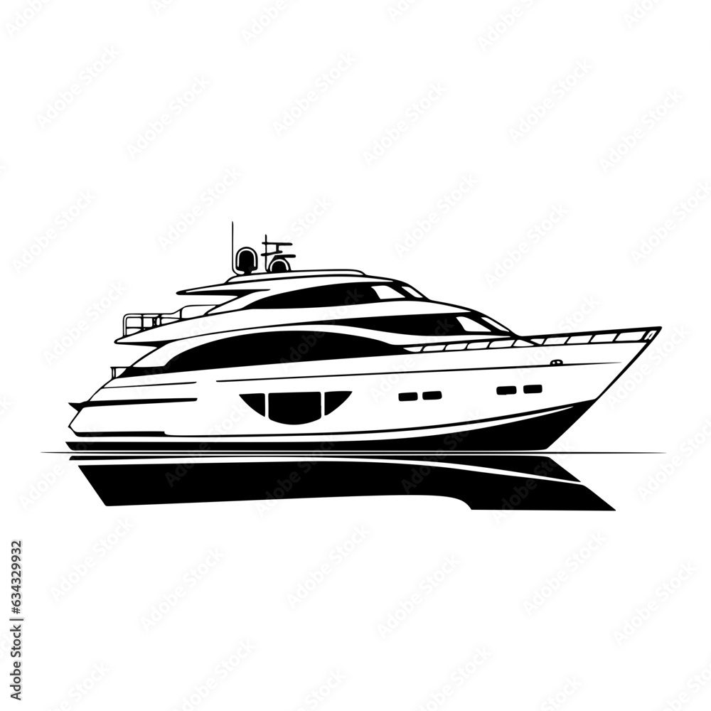 Vector Illustration of a yacht with lines drawing for logo,icon, black and white