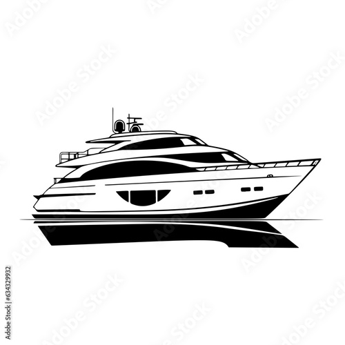 Vector Illustration of a yacht with lines drawing for logo,icon, black and white