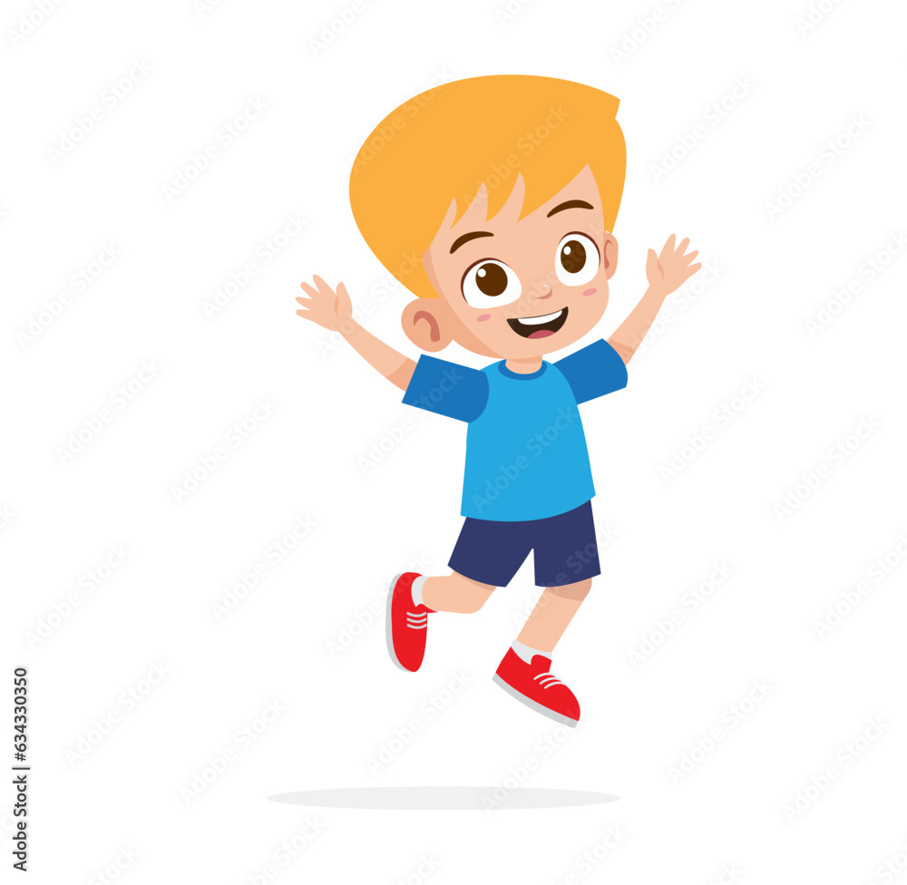 Cute little boy jump and feel happy vector illustration Cute little boy jump and feel happy vector illustration