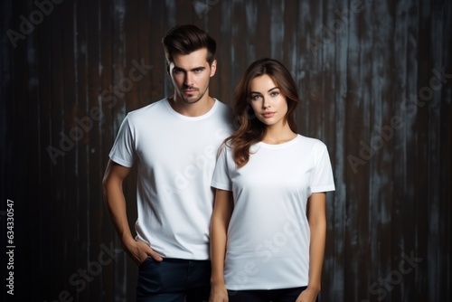 Couples with white t-shirt for mockup. Generative AI.