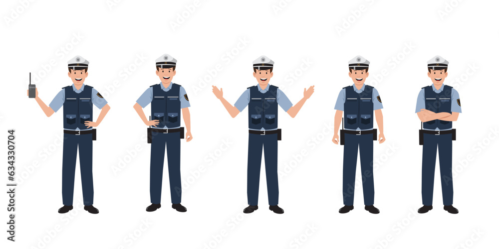 Obraz premium Man and Police character design European style flat vector illustration isolated on white background