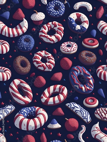 Donuts on a dark blue background, Generative AI