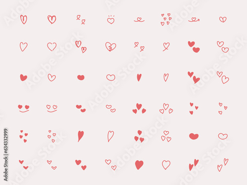 イラスト素材：かわいい手書きのベクターのハートセット 赤 ピンク Hand drawn vector pinkheart illustration set