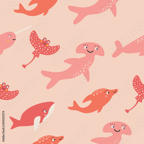 pattern of cute underwater inhabitans