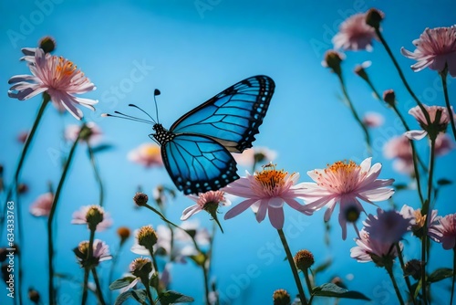 butterfly on a flower, A mesmerizing butterfly perches gracefully on a bed of vibrant flowers