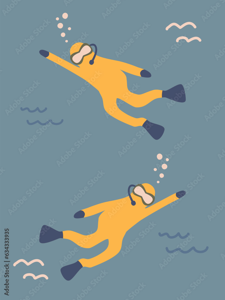 retro postcard with a scuba divers