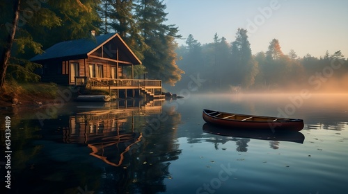 Boot und Haus an einem malerischen Gewässer