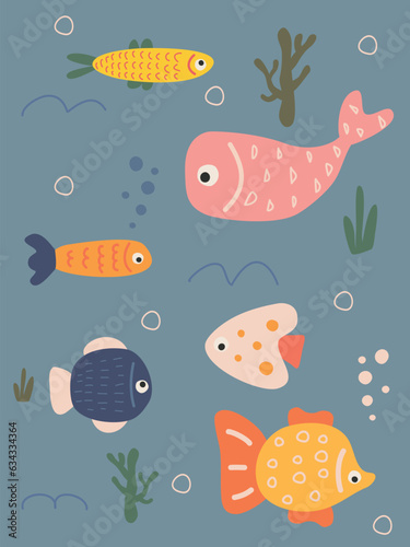 set of cute funny fish