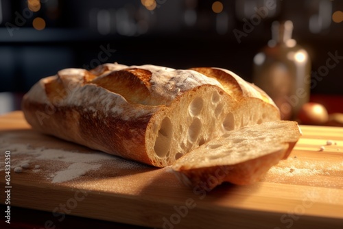 Ciabatta sour dough bread on a wooden table. AI generated
