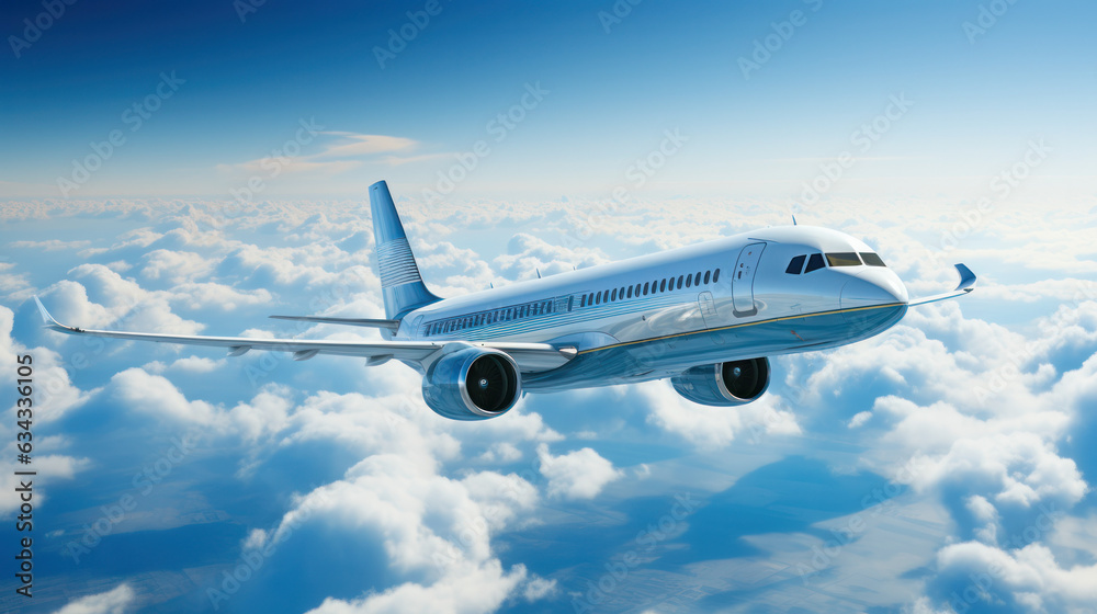 Obraz premium Airplane in bright light above the clouds