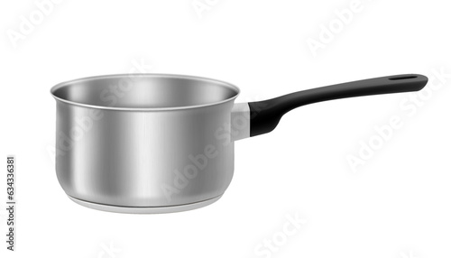 Empty modern steel saucepan isolated on white background. Realistic 3d vector design. Model of kitchen utensils. Equipment for preparing food